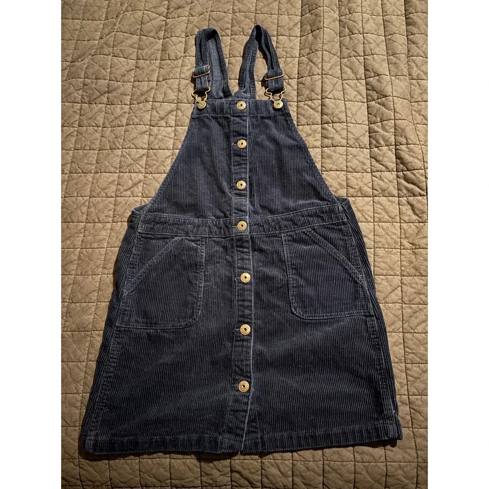 OshKosh Bgosh Girls Navy Blue Corduroy Jumper Dress Button Front Size 14